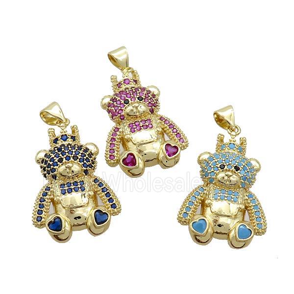 Copper Bear Pendant Pave Zircon Gold Plated Mixed