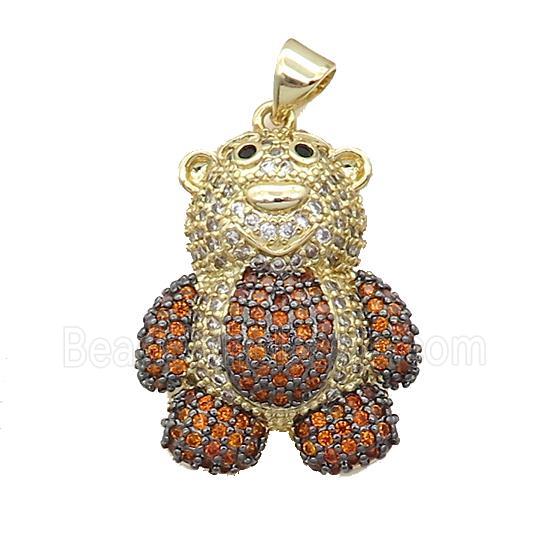 Copper Bear Pendant Pave Orange Zircon Gold Plated