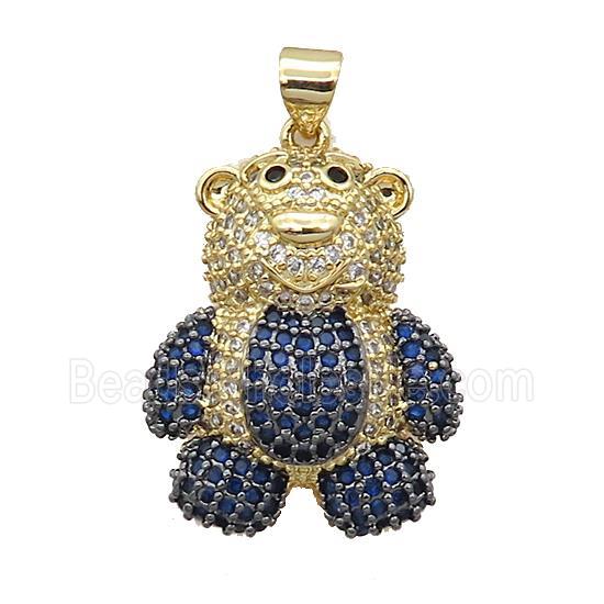 Copper Bear Pendant Pave Blue Zircon Gold Plated