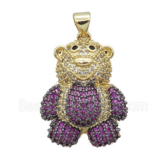 Copper Bear Pendant Pave Fuchsia Zircon Gold Plated