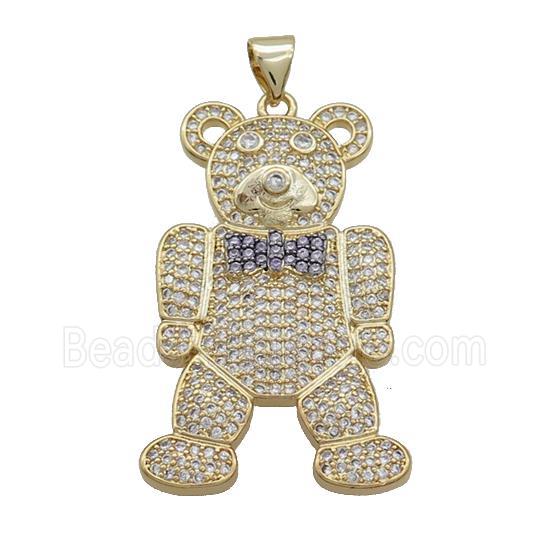 Copper Bear Pendant Pave Zircon Gold Plated