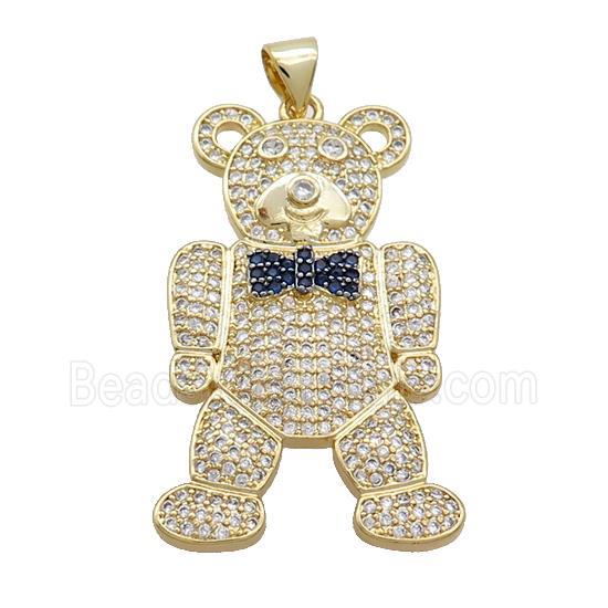 Copper Bear Pendant Pave Zircon Gold Plated