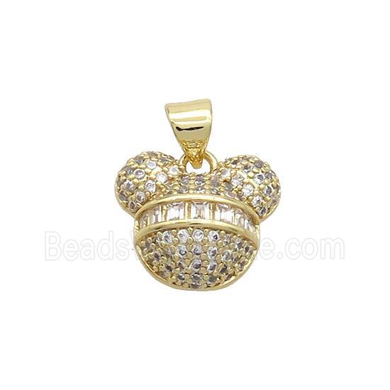 Copper BearHead Pendant Pave Zircon Gold Plated