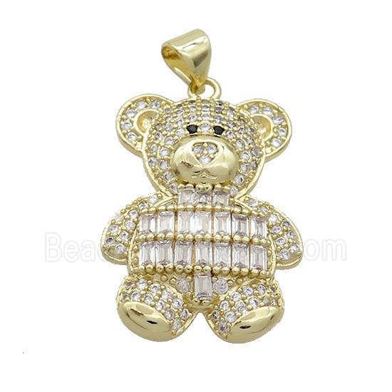 Copper Bear Pendant Pave Zircon Gold Plated