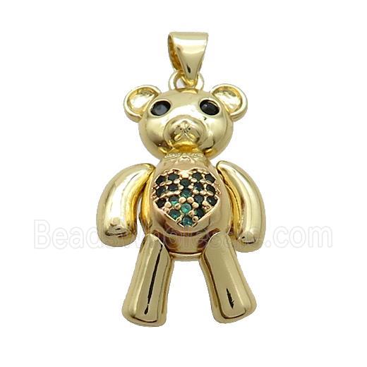 Copper Bear Pendant Pave Green Zircon Gold Plated