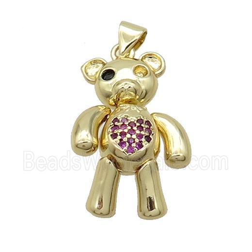 Copper Bear Pendant Pave Fuchsia Zircon Gold Plated