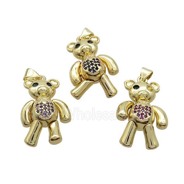 Copper Bear Pendant Pave Zircon Gold Plated Mixed