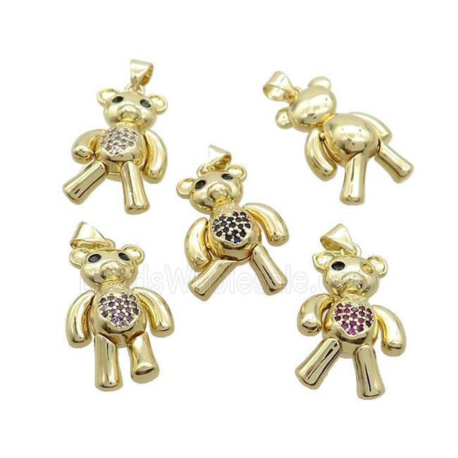 Copper Bear Pendant Pave Zircon Gold Plated Mixed
