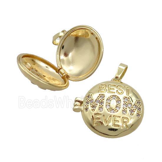 Copper Locket Pendant Pave Zircon Coin Circle MOM Gold Plated
