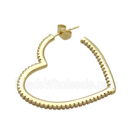 Copper Stud Earrings Pave Zircon Heart Gold Plated