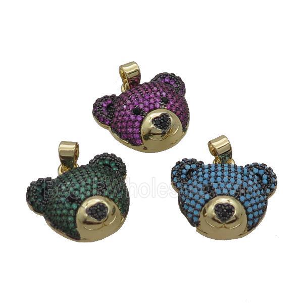 Copper Bear Pendant Pave Zircon Gold Plated Mixed