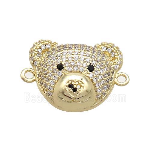 Copper Bear Connector Pave Zircon Gold Plated