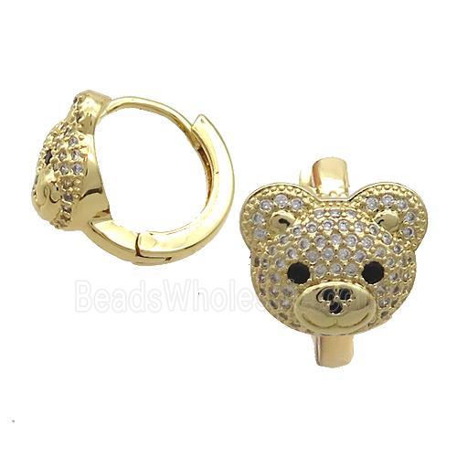 Copper Hoop Earrings Pave Zircon Bear Gold Plated