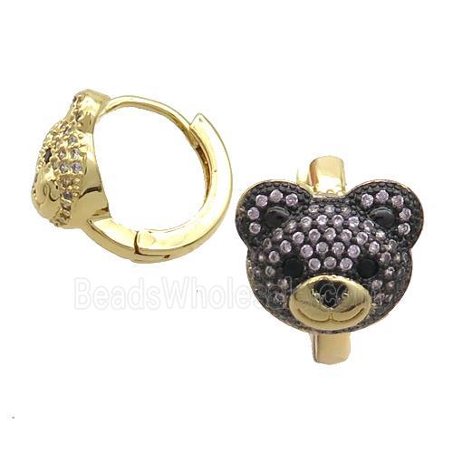 Copper Hoop Earrings Pave Zircon Bear Gold Plated