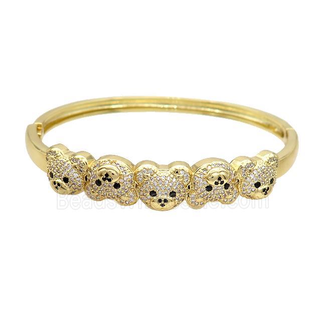 Copper Bear Bangle Pave Zircon Gold Plated