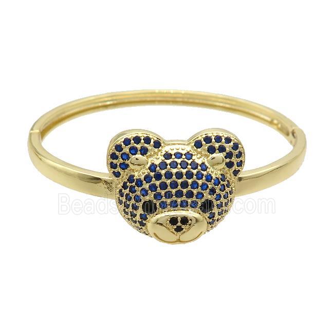 Copper Bear Bangle Pave Blue Zircon Gold Plated