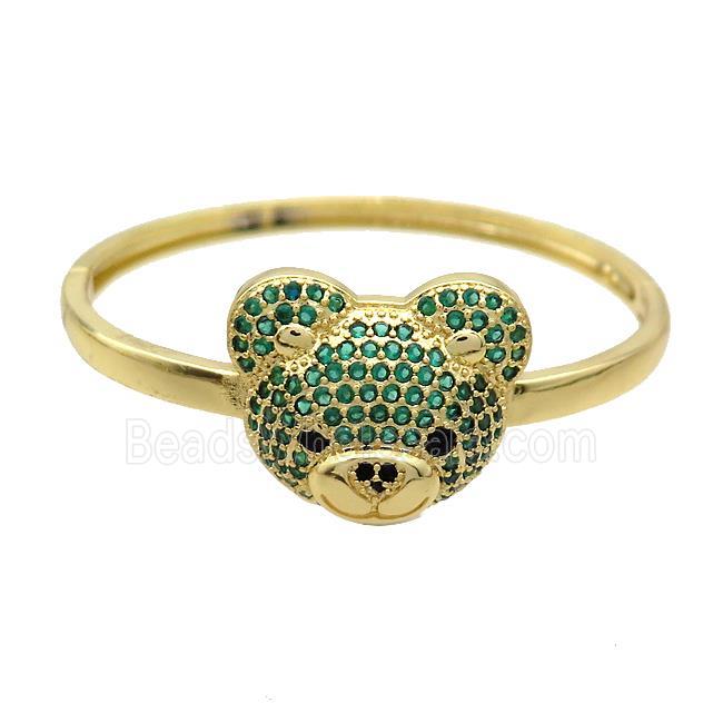 Copper Bear Bangle Pave Green Zircon Gold Plated