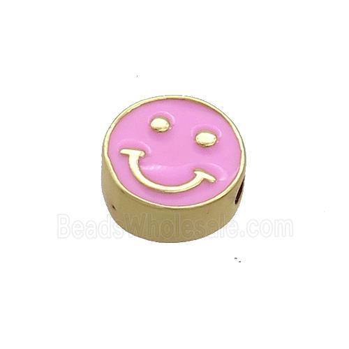Copper Emoji Beads Pink Enamel Happy Face Gold Plated