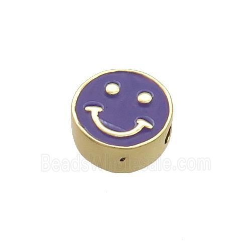 Copper Emoji Beads Purple Enamel Happy Face Gold Plated