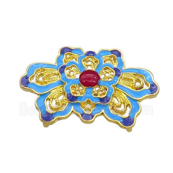 Copper Flower Pendant Blue Enamel Gold Plated