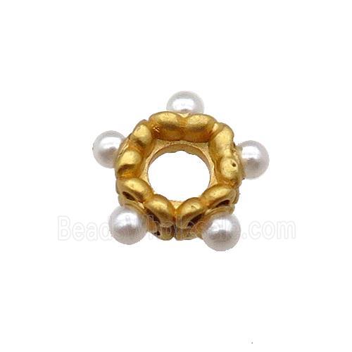 Copper Daisy Flower Spacer Beads Pave Pearlized Plastic Gold Plated