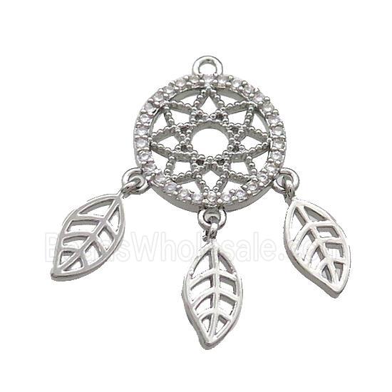 Copper Pendant Pave Zircon With Leaf Dream Catcher Platinum Plated