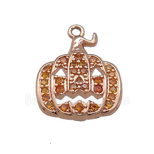 Copper Pumpkin Pendant Pave Orange Zircon Halloween Rose Gold