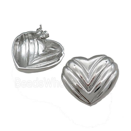 Copper Stud Earrings Heart Platinum Plated