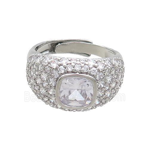 Copper Rings Pave Zircon Adjustable Platinum Plated