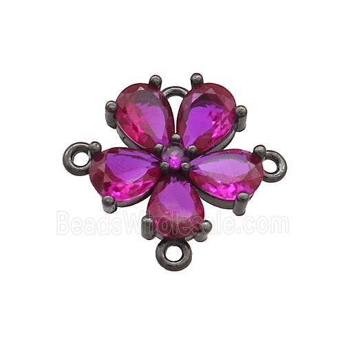 Copper Flower Connector Pave Zircon Fuchsia Black Plated