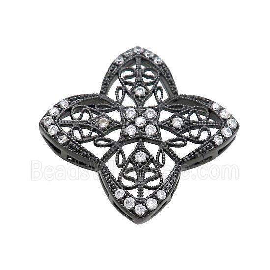 Copper Clover Connector Pave Zircon Black Plated