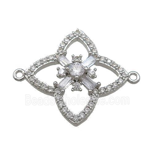 Copper Clover Connector Pave Zircon Platinum Plated