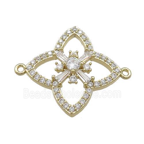 Copper Clover Connector Pave Zircon Gold Plated