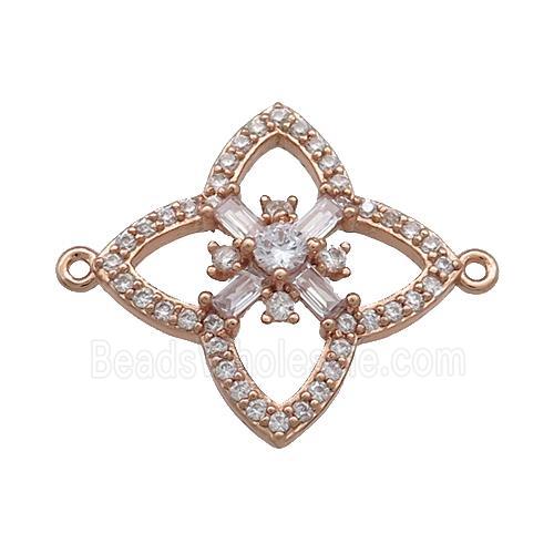 Copper Clover Connector Pave Zircon Rose Gold