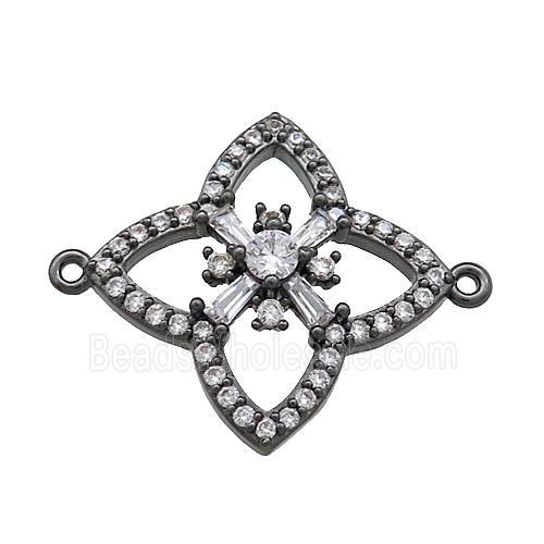 Copper Clover Connector Pave Zircon Black Plated