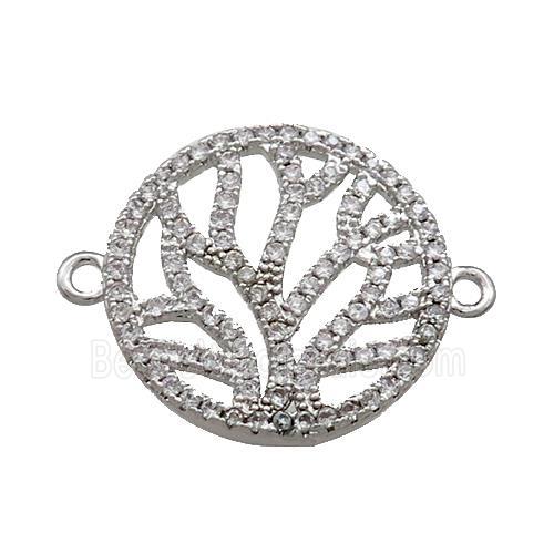Copper Circle Connector Pave Zircon Tree Platinum Plated
