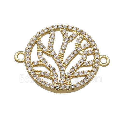 Copper Circle Connector Pave Zircon Tree Gold Plated