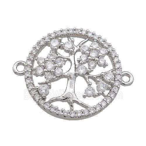Tree Of Life Connector Pave Zircon Copper Circle Platinum Plated