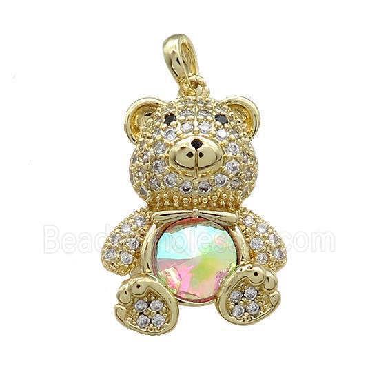 Copper Bear Pendant Pave Zircon Crystal Glass Gold Plated