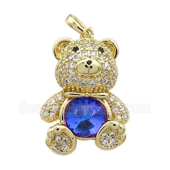 Copper Bear Pendant Pave Zircon Crystal Glass Gold Plated