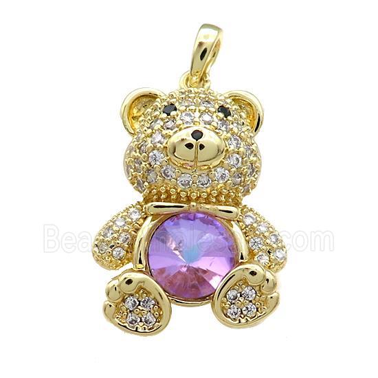 Copper Bear Pendant Pave Zircon Crystal Glass Gold Plated