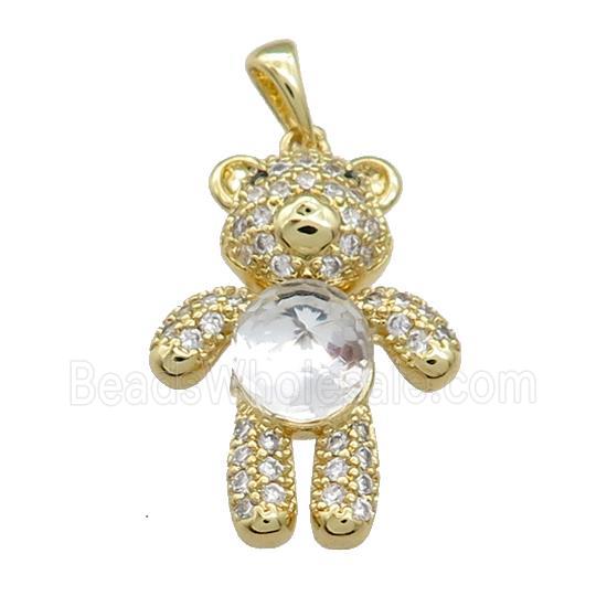 Copper Bear Pendant Pave Zircon Crystal Glass Gold Plated