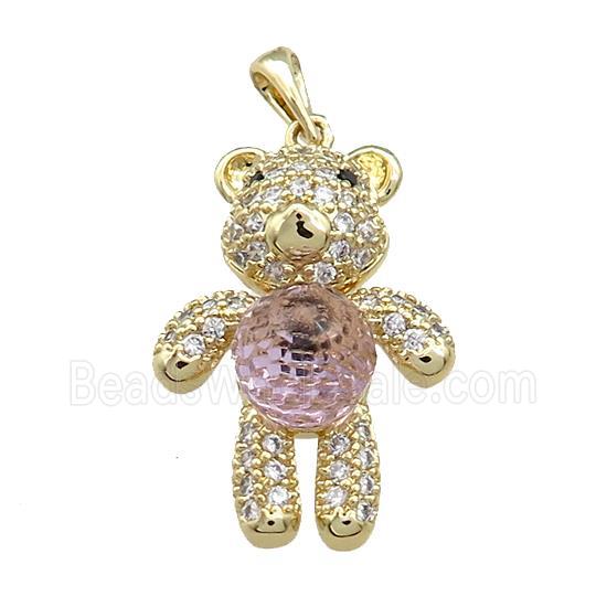 Copper Bear Pendant Pave Zircon Crystal Glass Gold Plated