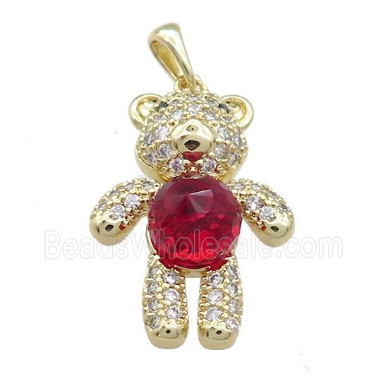 Copper Bear Pendant Pave Zircon Crystal Glass Gold Plated