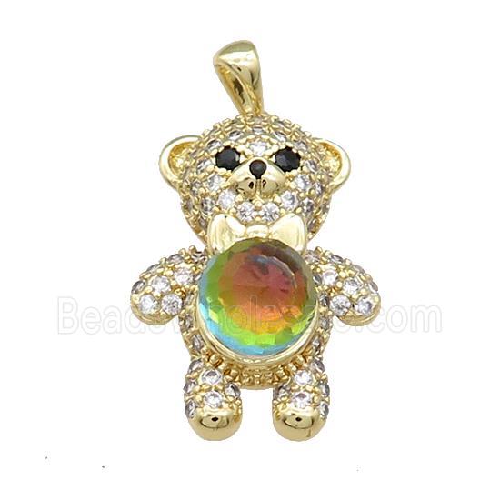Copper Bear Pendant Pave Zircon Crystal Glass Gold Plated