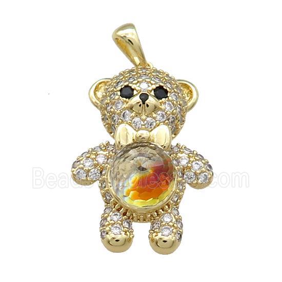 Copper Bear Pendant Pave Zircon Crystal Glass Gold Plated