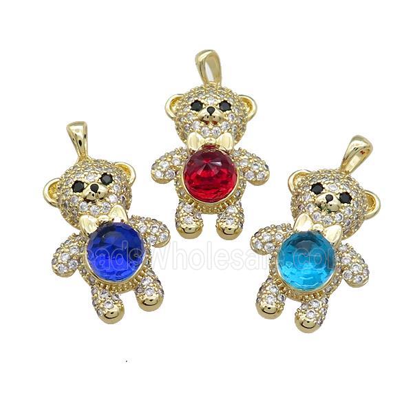 Copper Bear Pendant Pave Zircon Crystal Glass Gold Plated Mixed