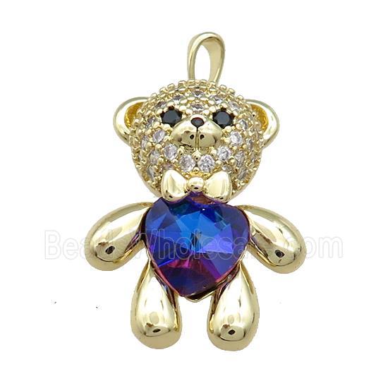 Copper Bear Pendant Pave Zircon Crystal Glass Gold Plated