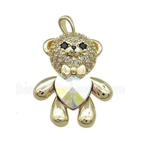Copper Bear Pendant Pave Zircon Crystal Glass Gold Plated