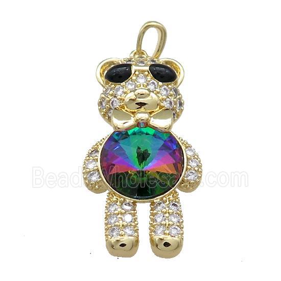 Copper Bear Pendant Pave Zircon Crystal Glass Gold Plated